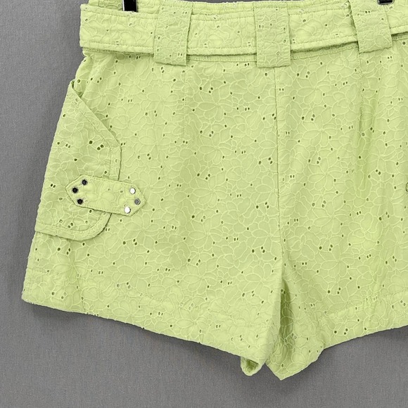 DEREK LAM 10 CROSBY Shorts Womens 10 Matcha Green Monterey Belted Floral Eyelet - Picture 9 of 16